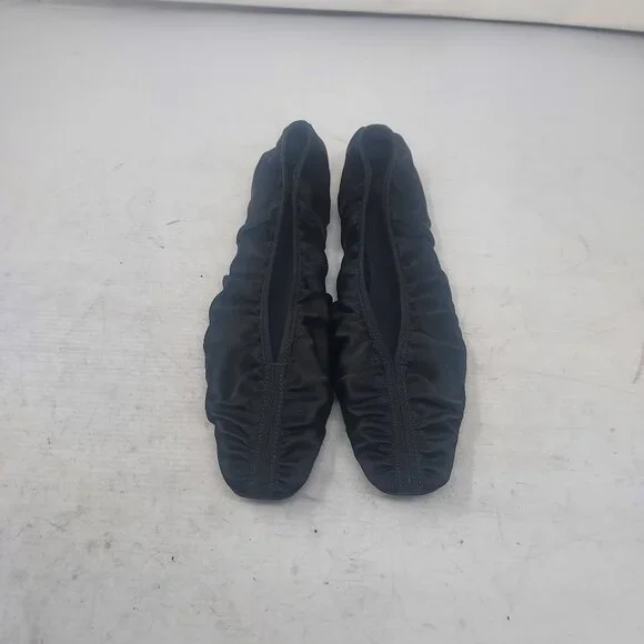TOTEME Black Ruched Satin Ballerina Flat Shoe